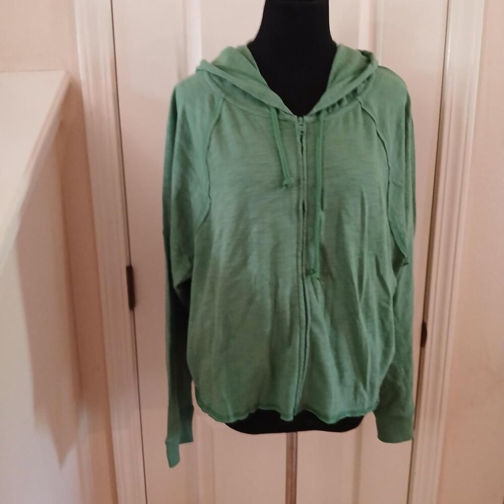 K Style Victoria's Secret PINK 100% Cotton Green Full Zip Hoodie L Minimalist